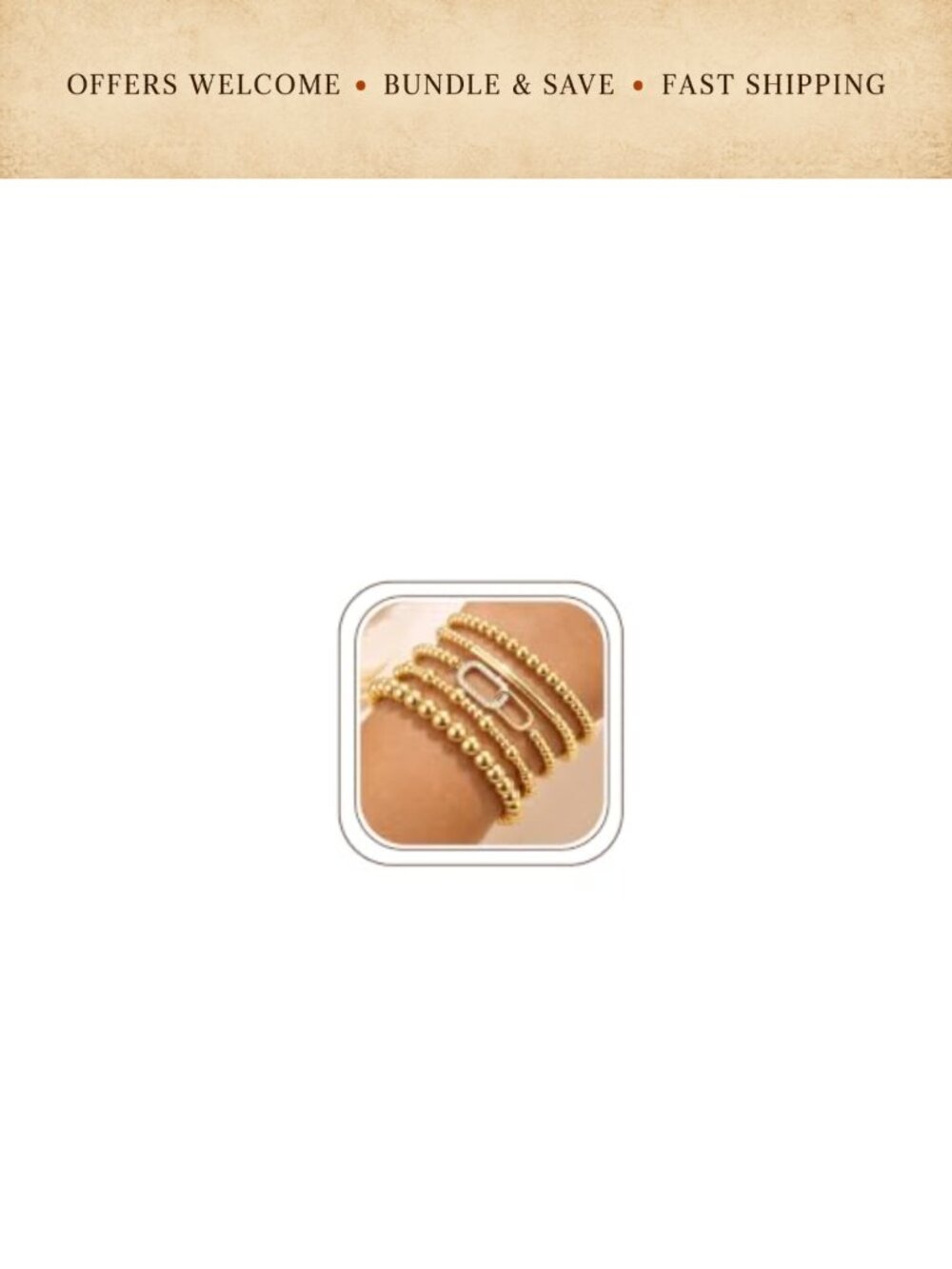 14K Gold Plated Beaded Bracelet Stack Set Elastic 7 Inch